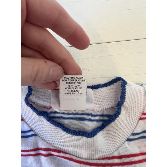 Vintage 80s Royal Knight Boys Short Sleeve Striped T Shirt Hippo Appliqué - Picture 4 of 5